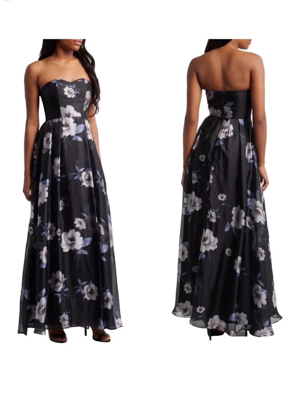 Regal Status Black Floral Print Strapless Maxi Dress